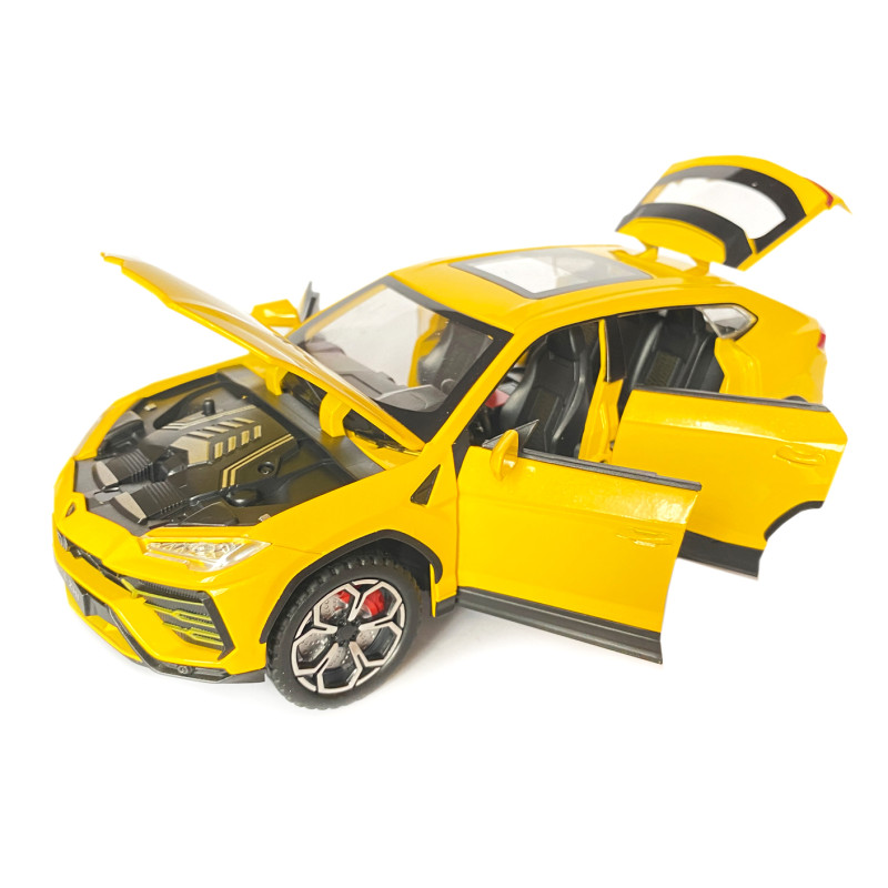 Машинка металева Lamborghini Urus, Ламборгіні Урус, Автоексперт, жовта, 1:24,метал, звук,світло,інерція,рухомі елементи, 21*6*8см (GT-06441)
