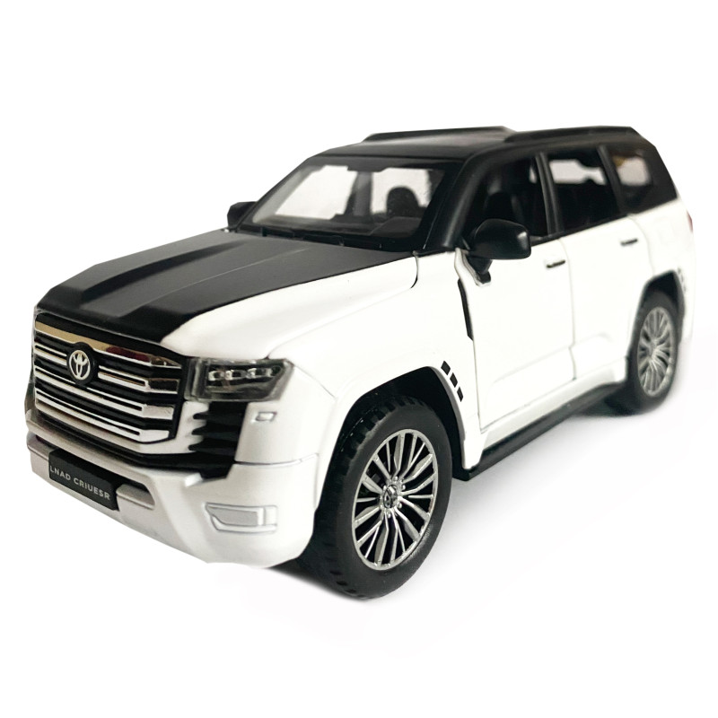 Іграшкова машинка металева Toyota Land Cruiser 300 twin turbo, тойота ленд крузер,чорно-білий, звук, світло, інерція, відкр двері, багажник, капот, 1:32, 15*7*6см (ТК-15607)