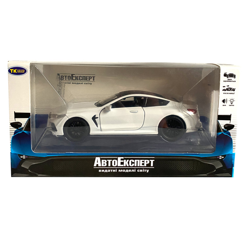 Іграшкова машинка металева BMW M8 Competition Coupe, БМВ, біла, звук, світло, інерція, откр двері, багажник, капот, Автоексперт, 1:32, 15*7*5см (ТК-12340)