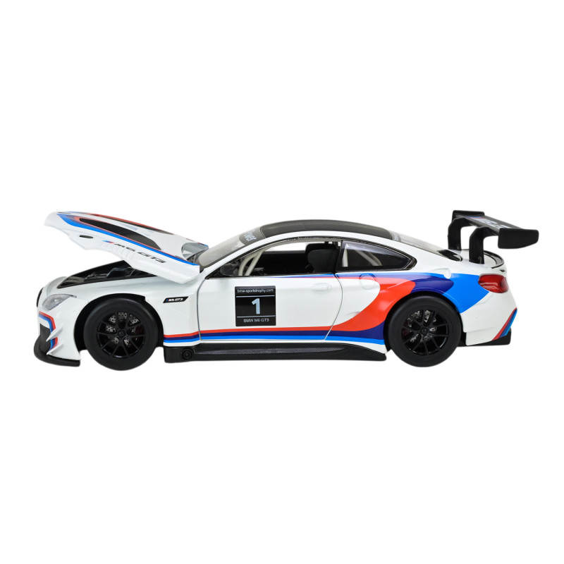 Машинка металева BMW M6 GT3 біла 1:24 світло звук відкр двері капот 20,5*8,5*5,5 см (68255B(A))