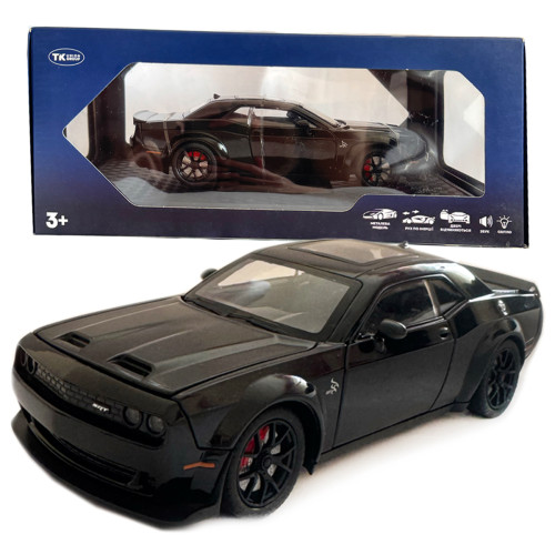 Машинка металева Dodge Challenger SRT Додж чорна 1:24 звук світло відкр двері баг капот 20*7*5,5см (GT-12099)