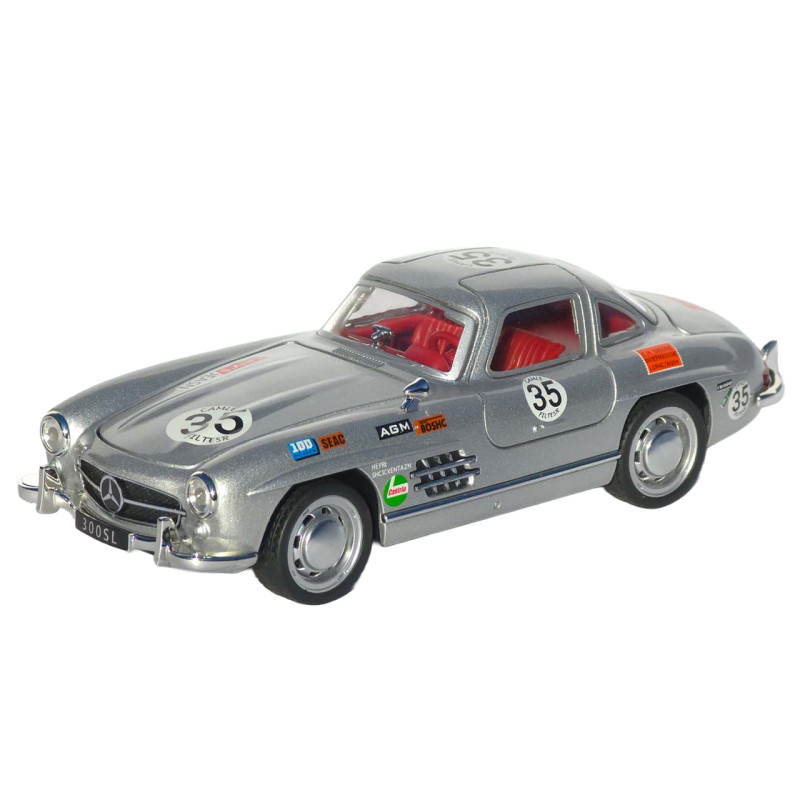 Машинка металлическая Mercedes-Benz 300 SL Gullwing серебристый свет звук откр дверь капот багажник (TK-16449)