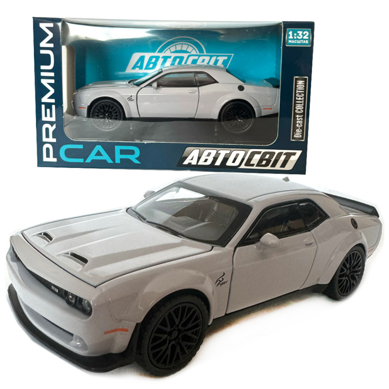 Машинка металева Dodge Challenger SRT Додж сірий звук світло відкр двері багажник капот Автосвіт 1:32,16*7*5см (AP-1992)