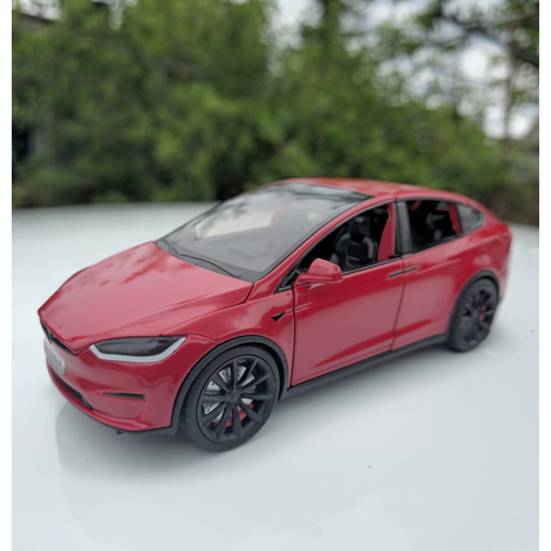 Машинка метал Tesla model X електрокар червона Тесла 1:24 відкр двері баг капот звук світло 17,5*7,5*5,5см (EL 97188)