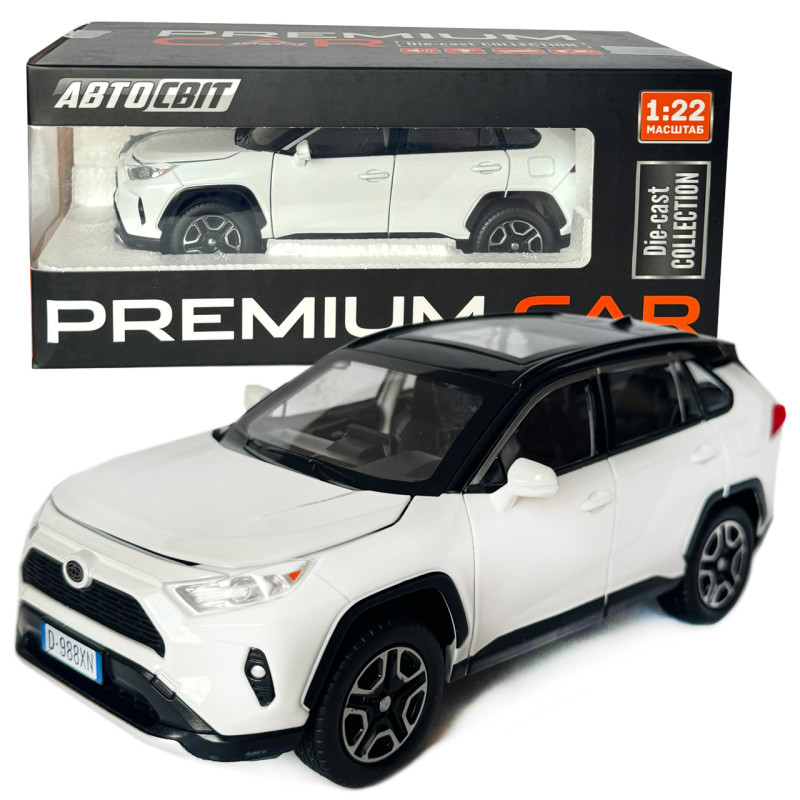 Машинка металева Toyota RAV4 Sport Тойота рав 4 спорт біла 1:22 звук світло інерція відкр двері багажник капот гумові колеса 19*7*8см (AP-1989)