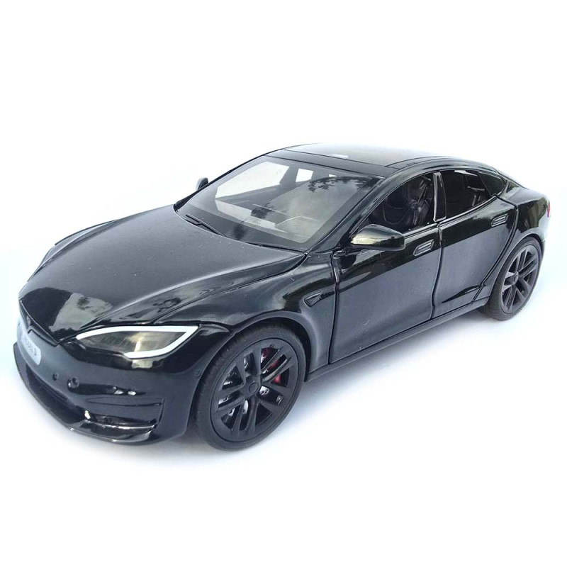Машинка метал Tesla model S електрокар чорна Тесла 1:24 відкр двері баг капот звук світло 17,5*7,5*5,5см (EL 64077)