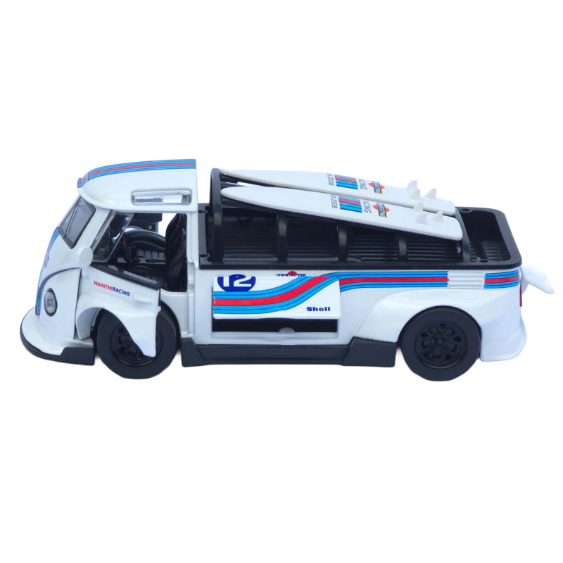 Машинка метал Volkswagen Type 2 VW кемпінг Bus біла Фольксваген 1:32 відкр двері баг звук світло (TK-19970)