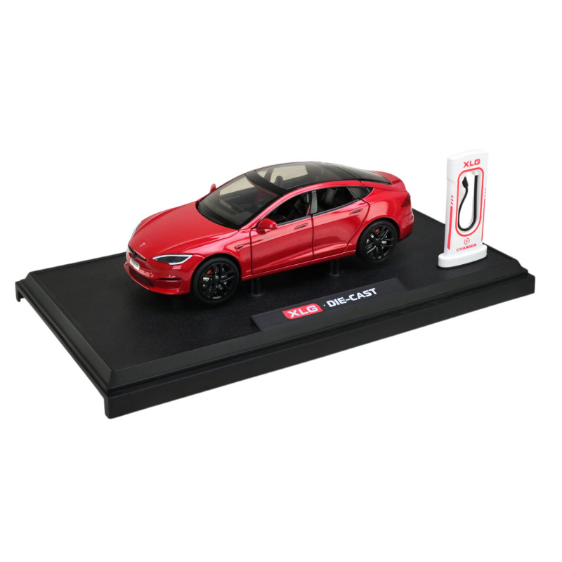 Машинка металева Tesla Model S Electrocar Тесла Модель S Електрокар червона 1:24 звук світло 18,5*7,2*5см (AP7713)