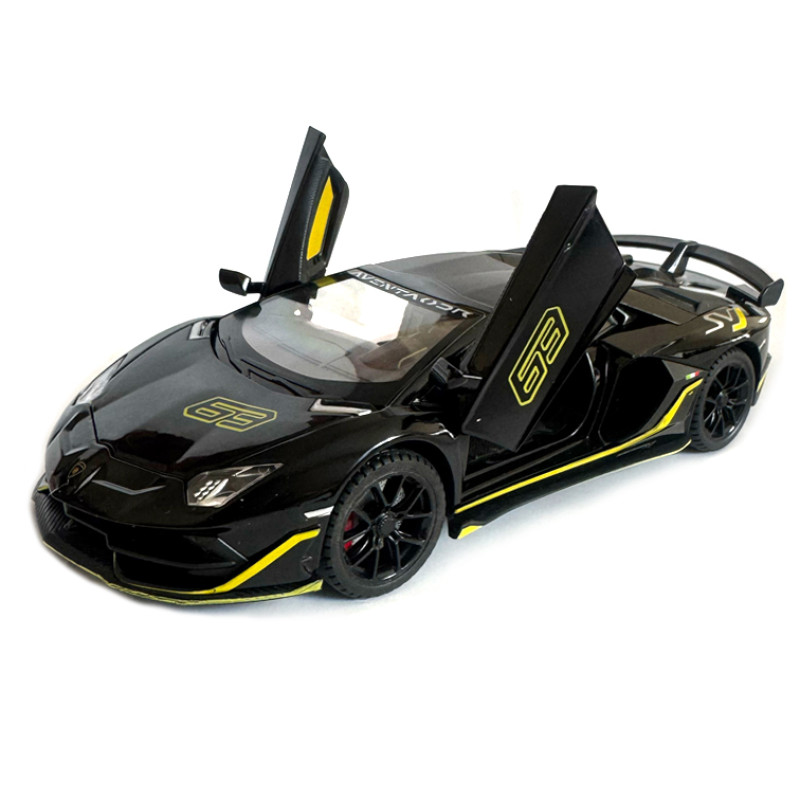Машинка металева Lamborghini Aventador SVJ63 ламборгіні 1:24 чорна звук світло відкр двері баг капот 21*6*9см (13115)