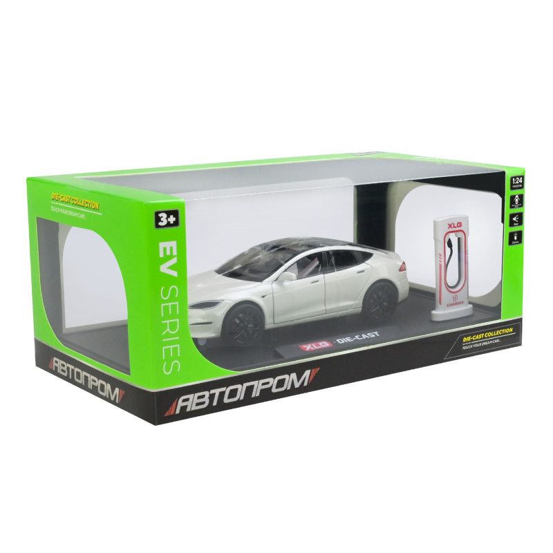 Машинка металева Tesla Model S Electrocar Тесла Модель S Електрокар біла 1:24 зарядна станція звук світло відч двері капот багажник гум колеса 18,5*7,2*5см (AP7713)