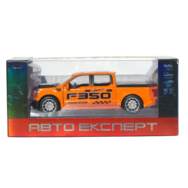 Машинка метал Ford F-150 Raptor помаранчева 1:22 світло звук інерція відч двері капот багажник (TX33912)