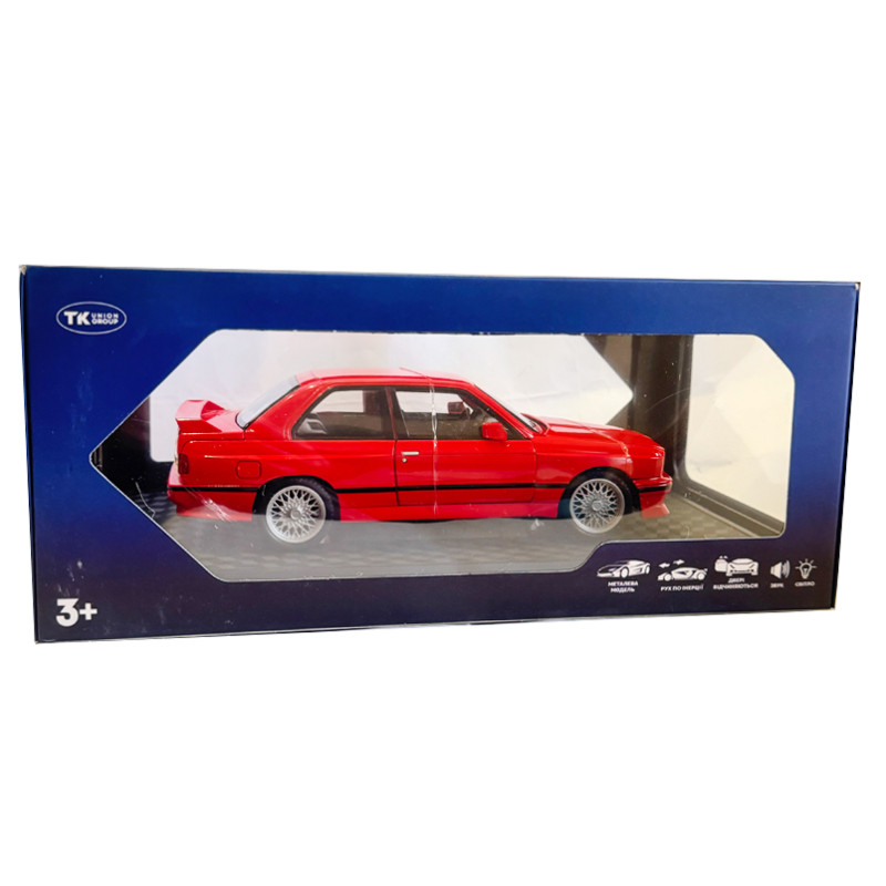 Машинка металева BMW M3 БМВ 1986 купе червона АвтоЕксперт 1:24 світло звук відкр двері баг капот 20,5*8*5,5 см (GT-99641)