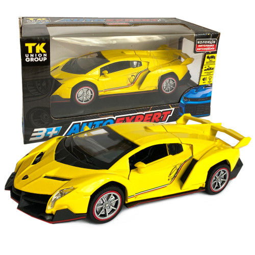 Игрушечная машинка металлическая Lamborghini (Ламборгини ) "АвтоЕксперт", желтый цвет, свет, звук, инерция, открываются двери, багажник, капот, 17*7*4см, 81322