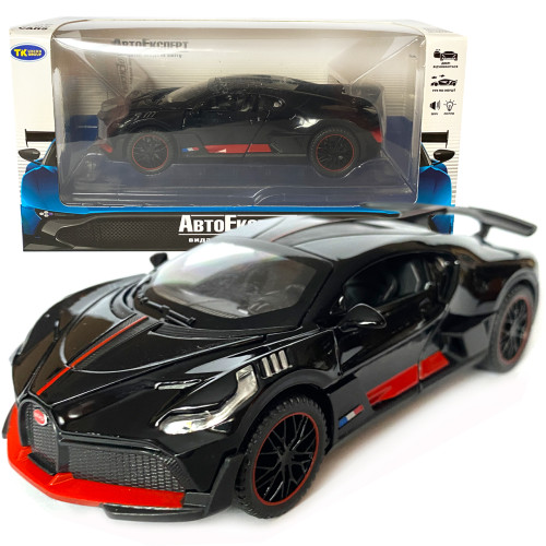 Іграшкова машинка металева Bugatti Divo, Бугатті, чорна, звук, світло, інерція, відкр двері, Автоексперт, 1:32,15*7*5см (ТК-10063) 