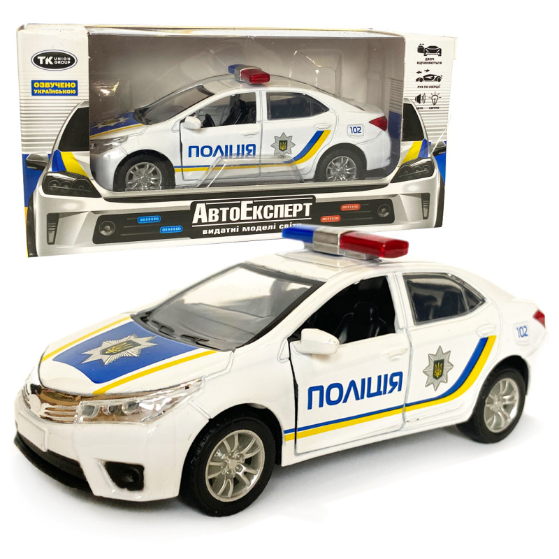 Машинка металева дитяча Toyota поліція, Тойота, біла, Автоексперт, 1:36, світло, звук,інерція, відчиняються двері, 12,5*5*4,5см (ТК0499)