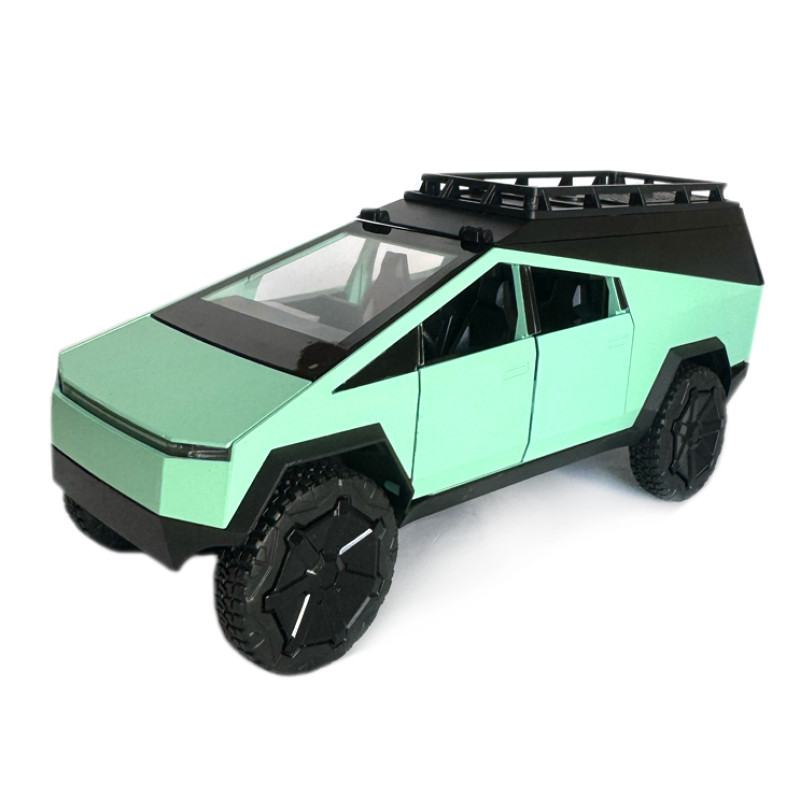 Машинка металева Tesla Cybertruck кемпінг зелена Тесла Кібертрак 1:24 відкр двері багажник з кухнею капот інерція звук світло 23*10*8,5 см (GT-17369)