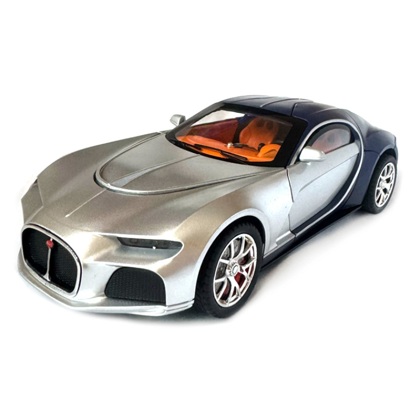 Машинка металева Bugatti Atlantic Бугатті Атлантік срібно-синя АвтоЕксперт 1:24 парогенерація світло звук 20*8,5*5,5 см (GT-70150)