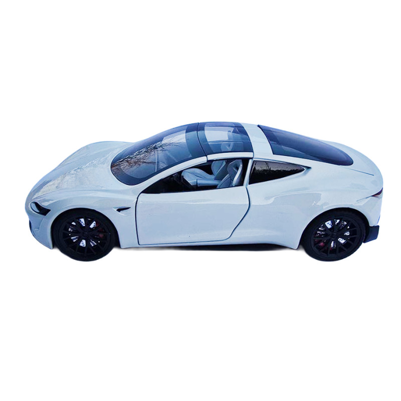 Машинка матал Tesla Roadster Тесла біла електро зарядка 1:24 звук світло 17*6,5*4,5см (RS-03612)