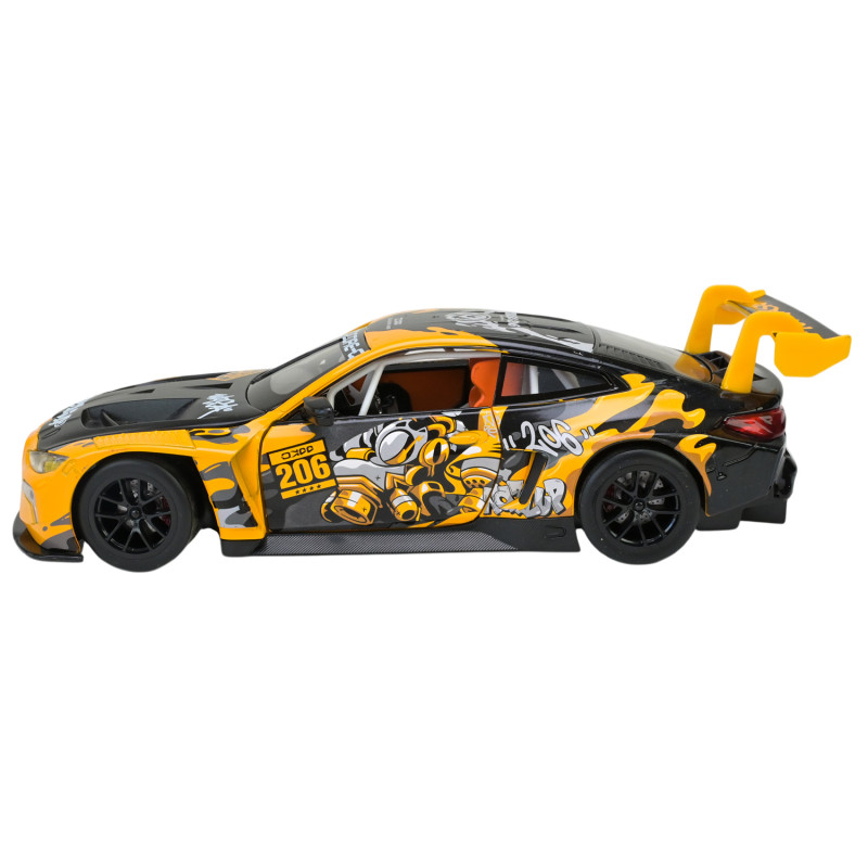 Машина металл BMW M4 GT3 WASA Design БМВ Автопром желтая 1:24 свет звук 21*8,5*5,5 см (68296A(Y))