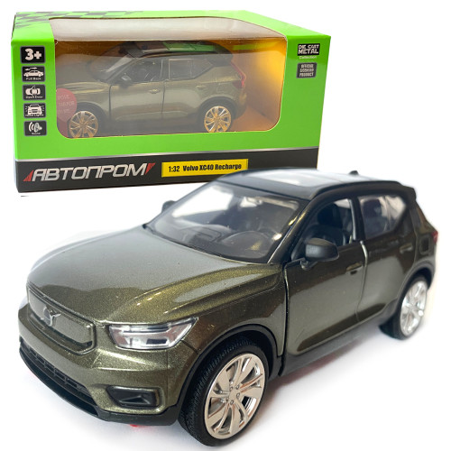 Машина металева Автопром 1:32 Volvo XC40 Recharge, зелена, бат., світло, звук, відкр.двері, 14*5,5*4 см (68411)