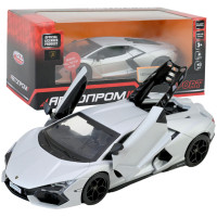 Машинка металл Lamborghini Revuelto Автопром 1:32 серебристая звук свет открыв двери (68737(G))