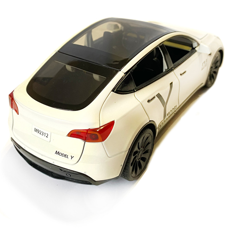 Машинка металева Tesla Model Y Electrocar Тесла Модель Y Електрокар біла 1:24 зарядна станція звук світло відч двері капот багажник гум колеса 18*6*8см (AP-2002)
