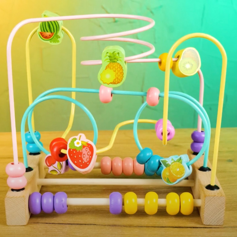 Пальчиковый лабиринт WToys дерево 2 счеты цветные бусинки фруктовые фигурки 21*15*20см (14026)