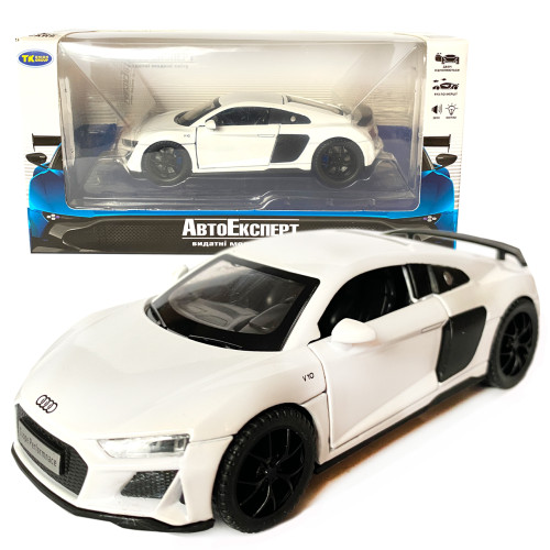 Іграшкова машинка металева Audi R8 V10 performance, Ауді, біла, звук, світло, інерція, відкр двері, багажник, капот, Автоексперт, 1:32,14*7*4,5см (ТК-16650) 
