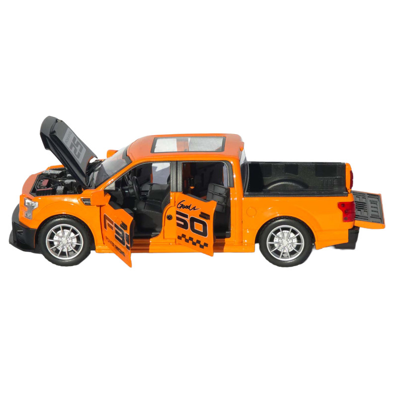 Машинка метал Ford F-150 Raptor помаранчева 1:22 світло звук інерція відч двері капот багажник (TX33912)