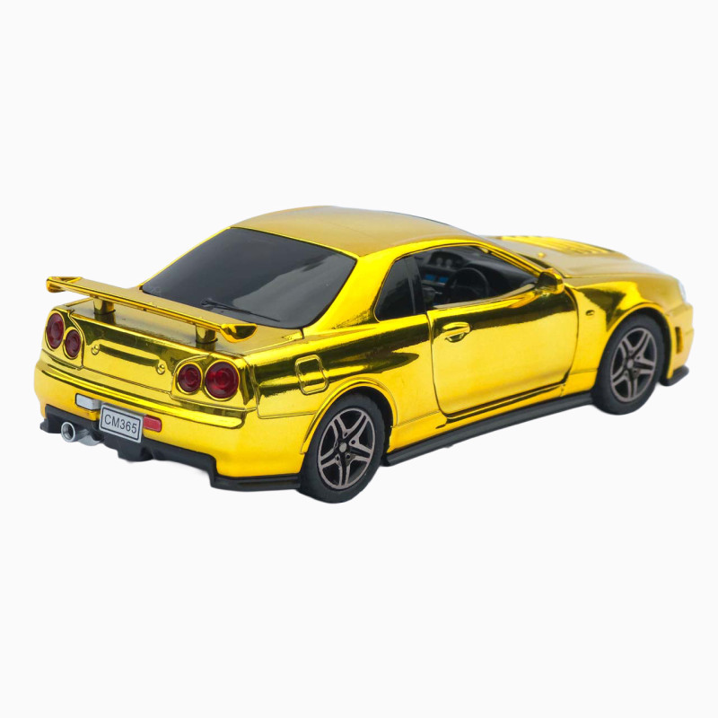 Машинка метал Nissan Skyline GT-R (R34) АвтоЕксперт золотиста хром 1:32 звук світло інерція (ТК-9360)