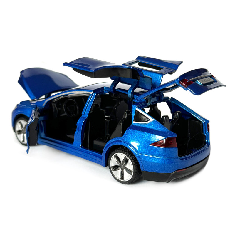 Машинка металева Tesla Model x Тесла синя 1:32 світло звук відкриваються двері баг капот резинові колеса 15,5*5*6 см (AP-1783)