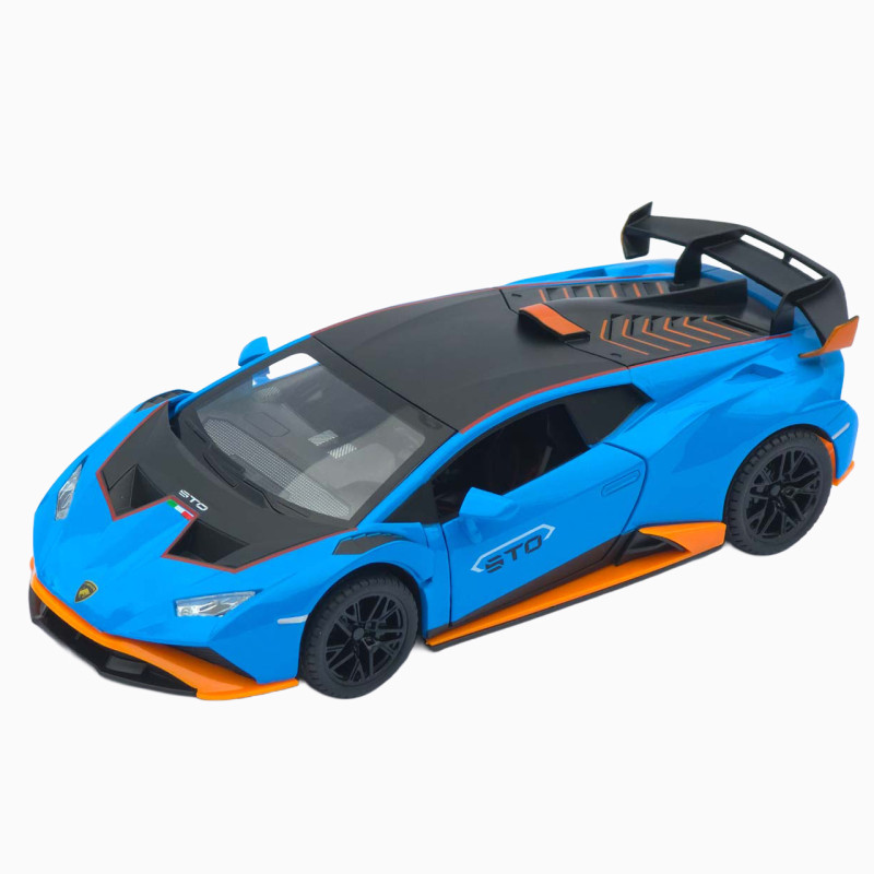 Машинка метал Lamborghini Huracan STO блакитна 1:24 звук світло відчин двері капот багажник (2511-98)