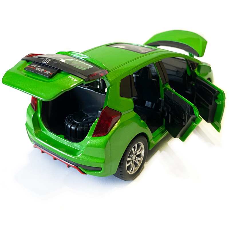Машинка металева дитяча Honda Fit, зелена, металева, 1:32, звук, світло, інерція, відкриваються двері, багажник, капот, 15*5*6см (GT - 04600)