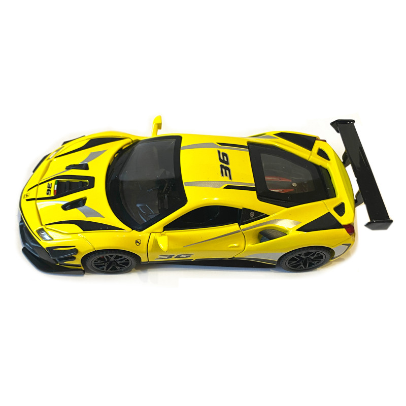 Машинка металева дитяча Ferrari Феррарі, жовта, Авто Експерт металопластик, 1:32, звук, світло, інерція, відчиняються двері, капот, в кор., 16*6*4см (32744)