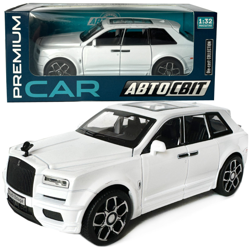 Машинка металева Rolls-Royce Ghost BLACK BADGE ролс ройс білий звук світло інерція відкр двері капот Автосвіт 1:32,15*8*5,5см (AP-2093)