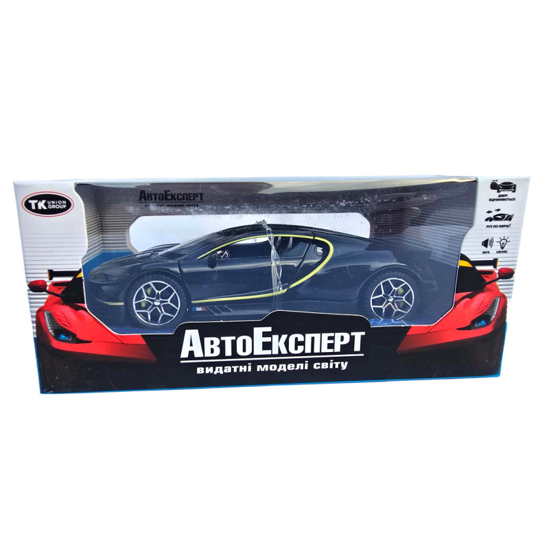 Машинка метал Bugatti Chiron Бугатті чорна 1:32 світло звук 16*7,5*4см (22805)