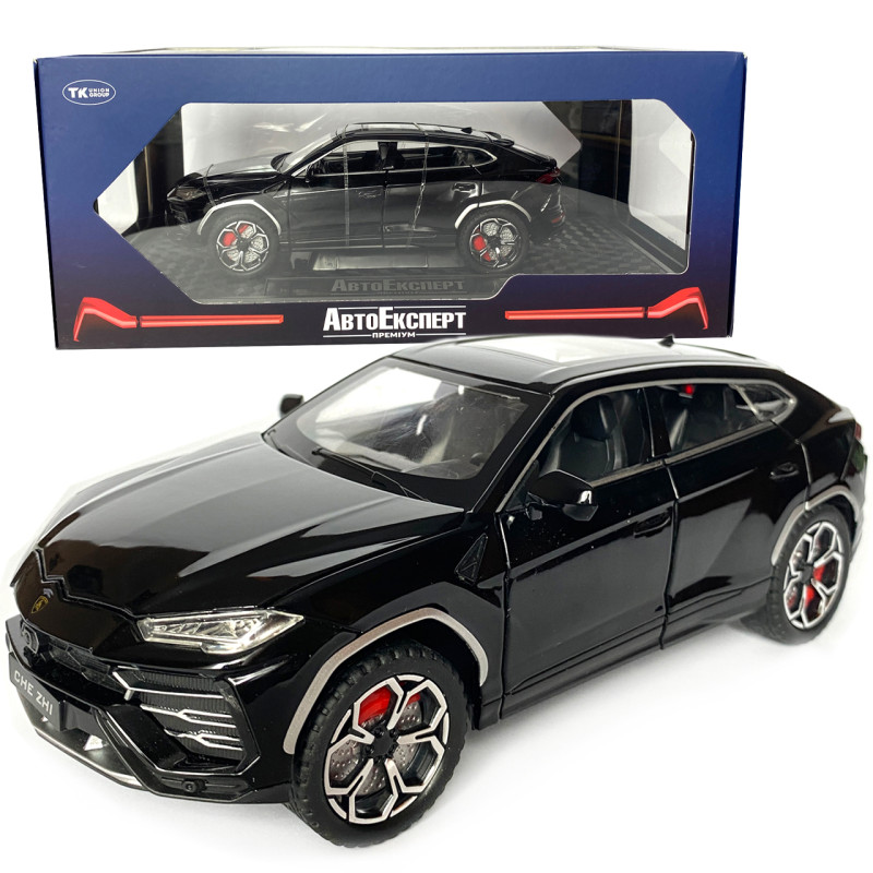 Машинка металева Lamborghini Urus, Ламборгіні Урус, Автоексперт, чорна, 1:24,метал, звук,світло,інерція,рухомі елементи, 21*6*8см (GT-06441)