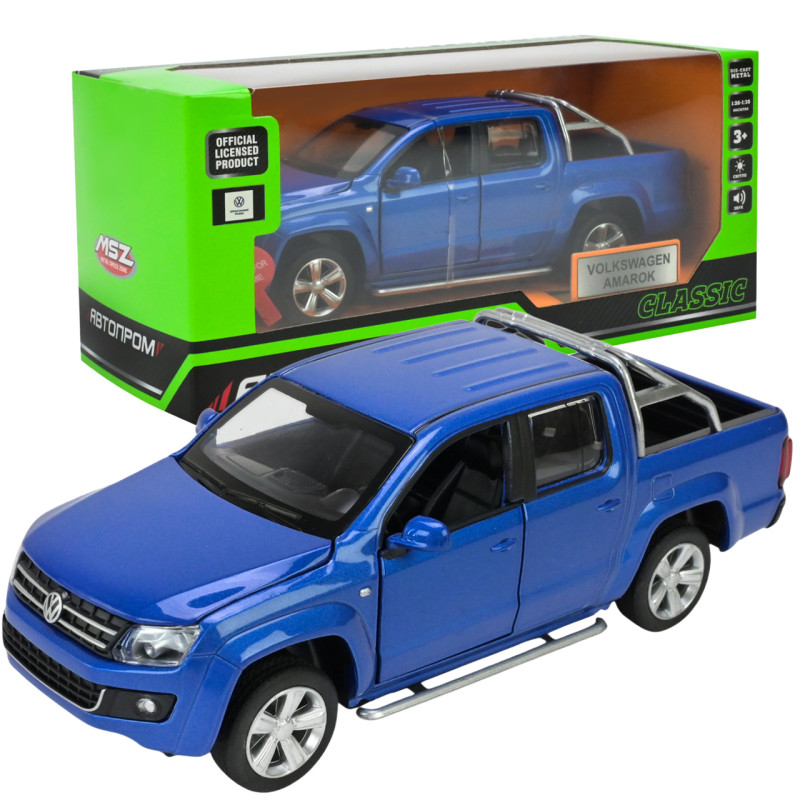 Машина металл Volkswagen Amarok Фольксваген синяя 1:30 свет звук откр двери 17*6*6 см (68365)