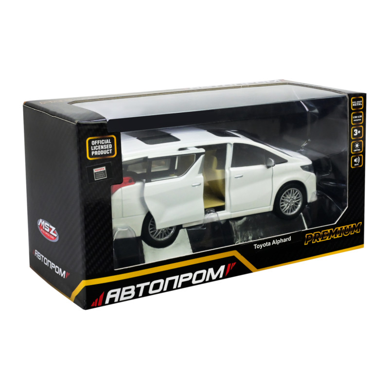 Машинка метал Toyota Alphard Автопром біла 1:29 світло звук відкр двері 17*6,5*6,5 см (68481)