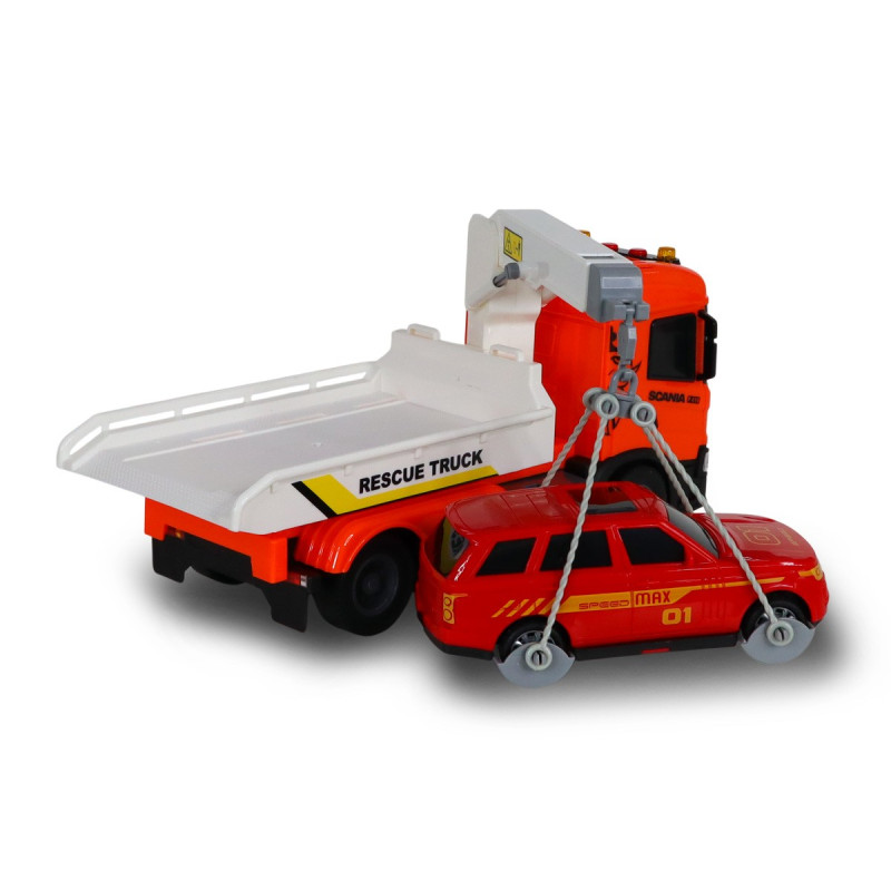 Евакуатор Scania з машинкою (світло, звук), Big Truck, TechnoDrive, 25х10х15см (6408KS)