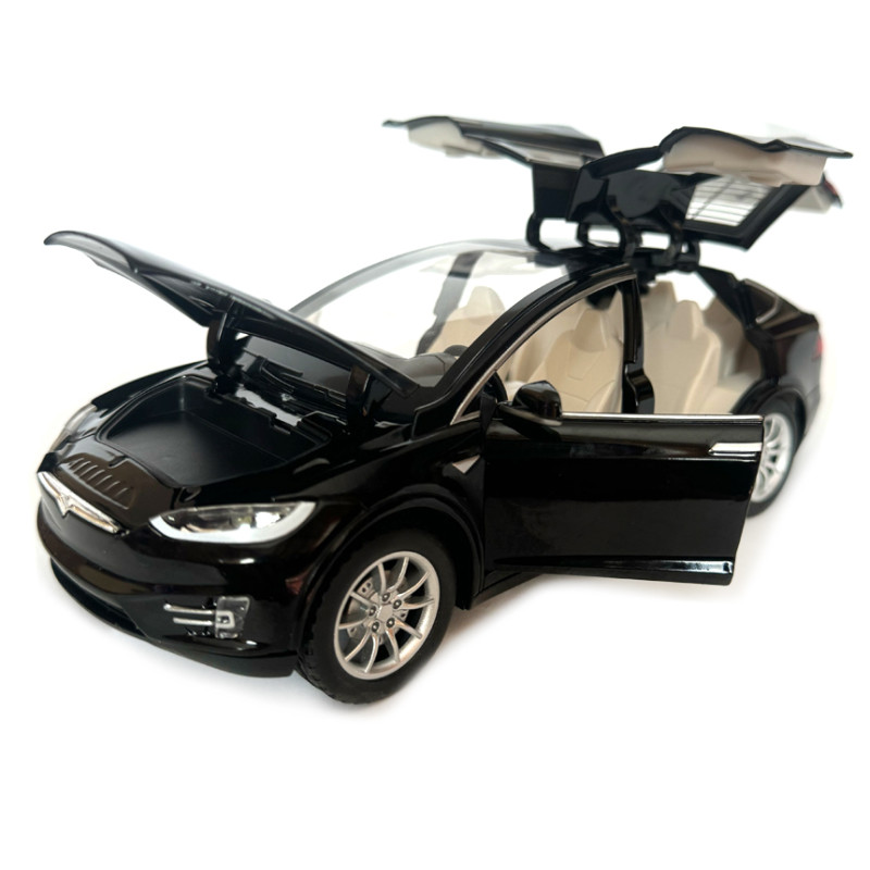 Машинка металева Tesla Model x 90D Тесла чорна 1:24 світло звук відкриваються двері баг капот резинові колеса 21*7*10 см (AP-2048)