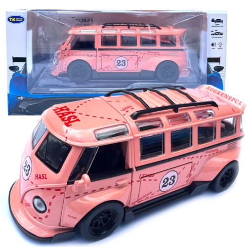 Машинка метал Volkswagen Type 2 VW кемпінг Bus брожева Фольксваген 1:32 відкр двері баг звук світло 14,5*6,6*5,5см (TK-51146)