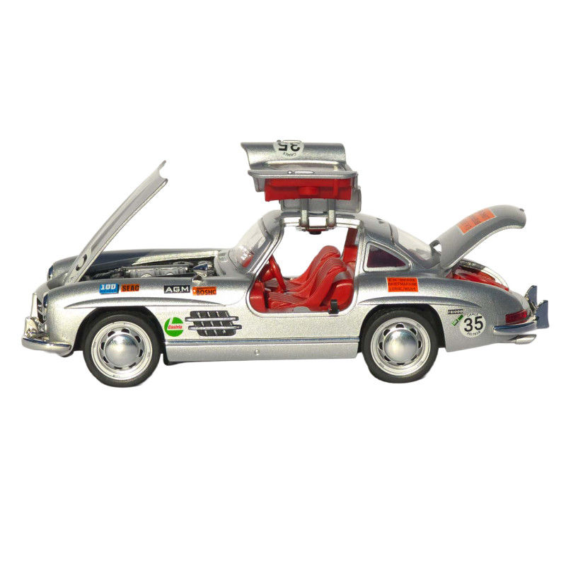 Машинка металлическая Mercedes-Benz 300 SL Gullwing серебристый свет звук откр дверь капот багажник (TK-16449)