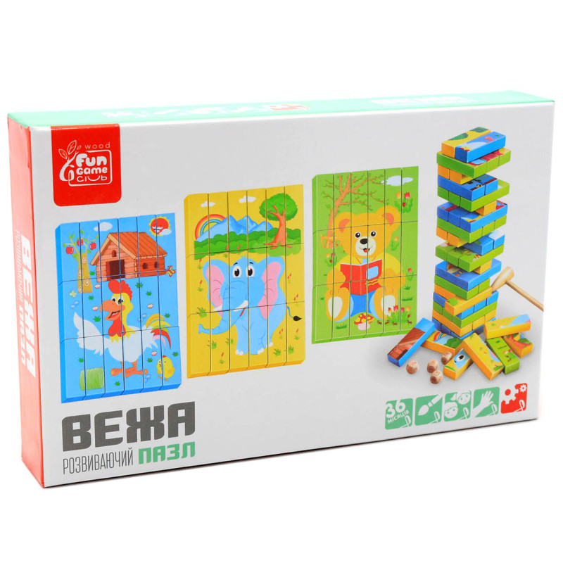 Настільна гра Fun game пазл вежа (Вежа) Vega (Vega). Дженга 54 деталі (55632)