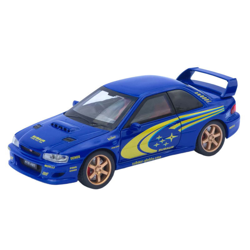 Машинка металл Subaru Impreza 22B STi (Субару Импреза) синяя 1:32 свет звук открыв двери капот багаж (TK-36180)
