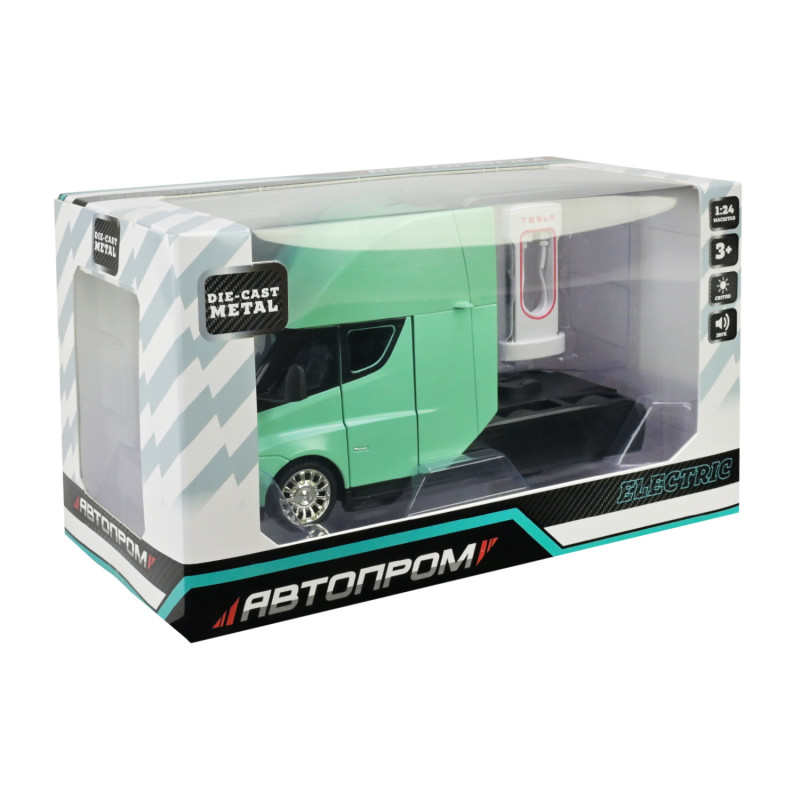 Машина металл Tesla semi truck head Тесла грузовик зеленый 1:24 свет звук 20*7*12см (AP7731)