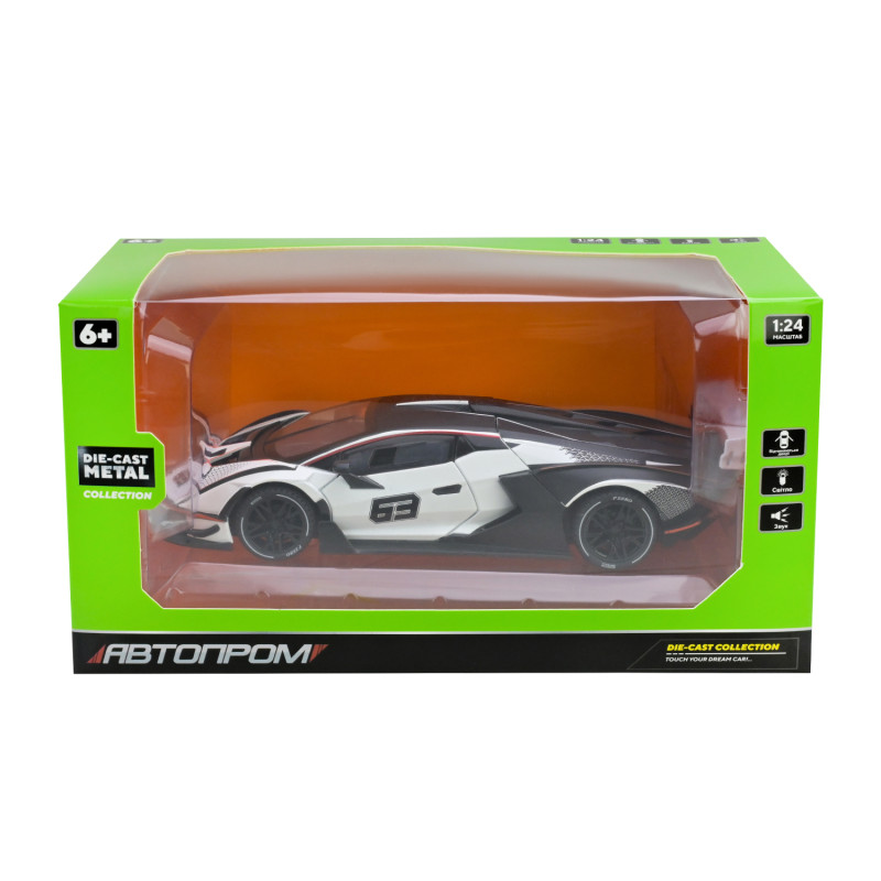 Машинка металева Lamborghini Essenza SCV12 Автопром біла 1:24 світло звук відкр двері 22*8,5*4,5 см (AP7700)