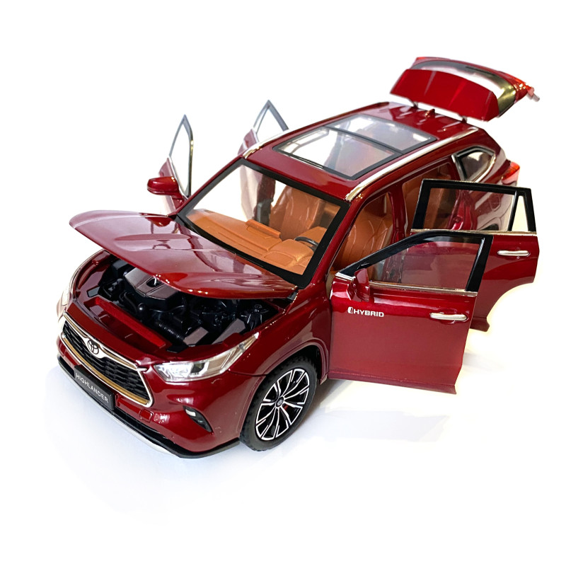 Машинка металева Toyota Highlander Hybrid Тойота Хайлендер Гібрид 1:24 джип червоний звук світло відч двері капот багажник гум колеса 21*7,5*8см (AP-2024)