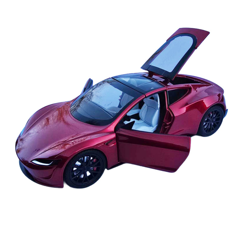 Машинка матал Tesla Roadster Тесла червона електро зарядка 1:24 звук світло 17*6,5*4,5см (RS-03612)