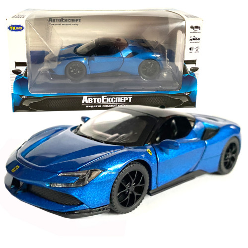 Іграшкова машинка металева Ferrari, Феррарі синя, звук, світло, інерція, откр двері, капот, Автоексперт, 1:32,14,5*7*4см (ТК-19002) 